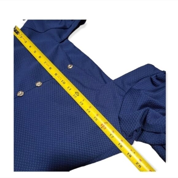 Gold button accent Blue Navy Printed dress - Picture 5 of 7